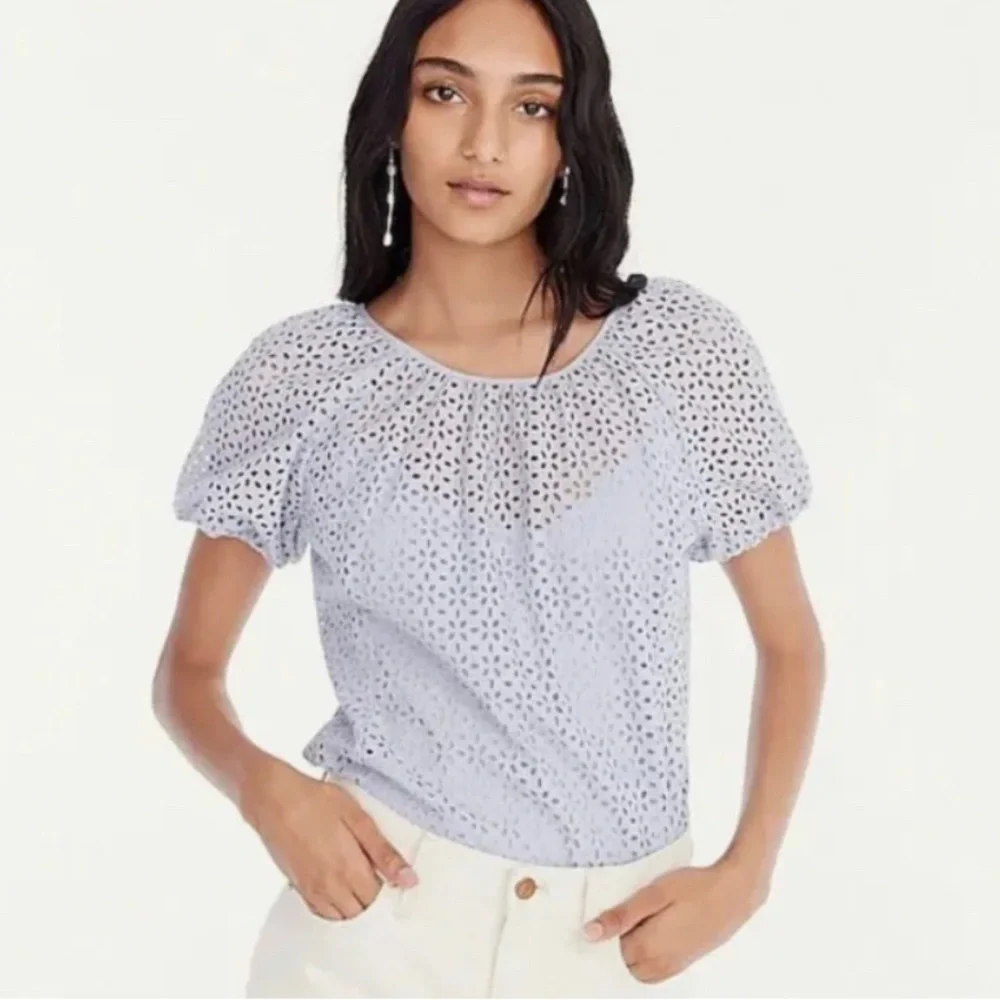 J. Crew NWT‎ V-Back Puff-Sleeve Eyelet Top